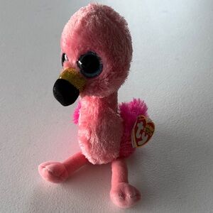 Ty Beanie Baby Pink Flamingo Plush with Black Beak and Gold Detail